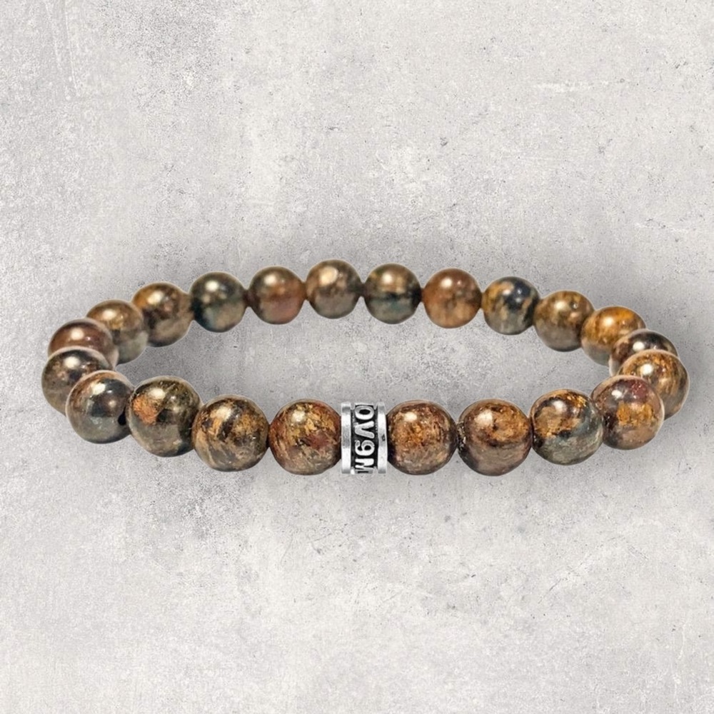NOV9M®️ 925 Sterling Silver Bronzite Beads Men’s Stretch Bracelet